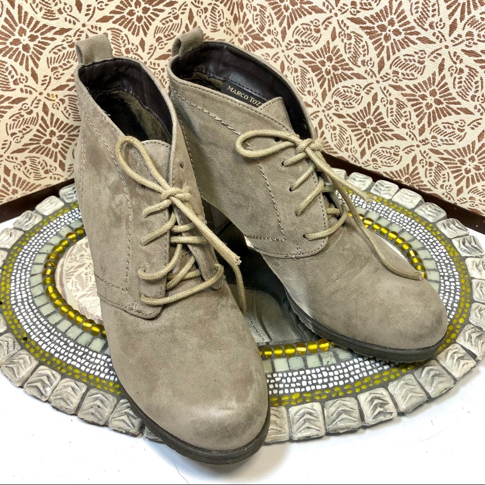 Women Marco Tozzi  fabric lace up booties, 7,5